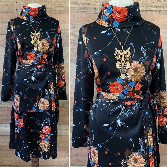 Vintage 1970’s Boho Tunic Mock Neck 2 Piece Skirt Set Size M - Picture 1 of 6